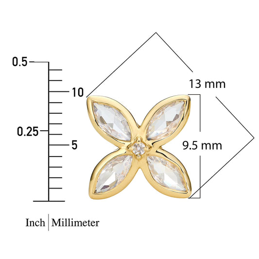 Lab White Sapphire Flower Earrings in 14K Yellow Gold