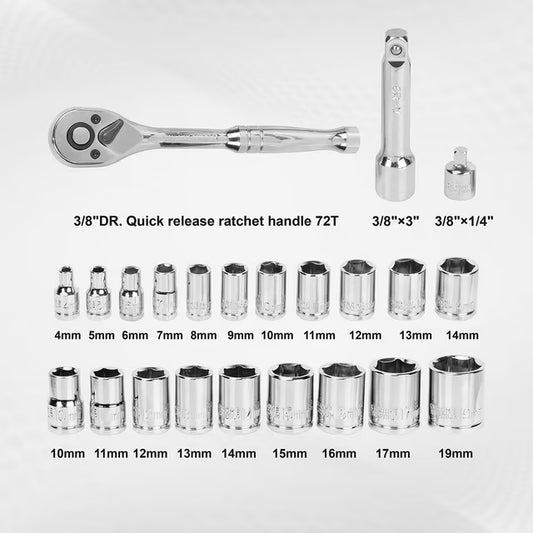 23Piece 1/4"+ 3/8"DR. Socket Set With Rotatable Rack