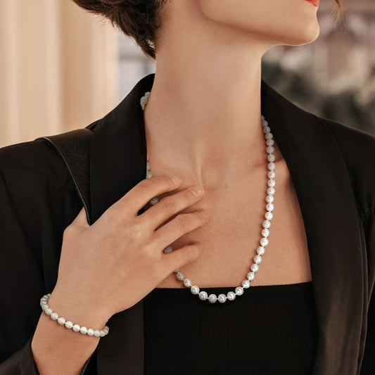 Freshwater Cultured Pearl Necklace and Bracelet Set in Sterling Silver