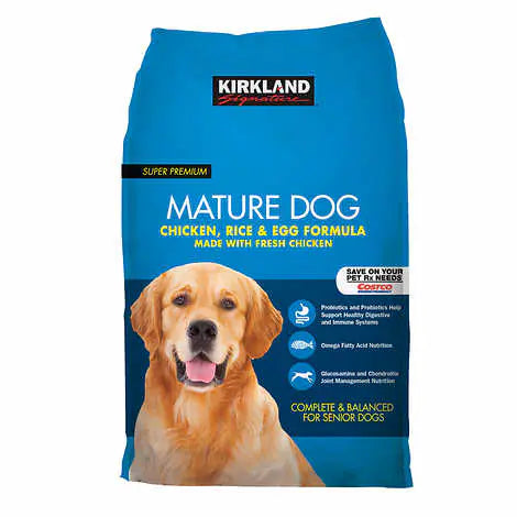 Kirkland Signature Mature Formula Chicken, Rice and Egg Dog Food 25 lb & 40 lb.