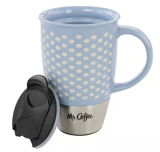 15 oz. Blue Stoneware and Stainless Steel Travel Mug