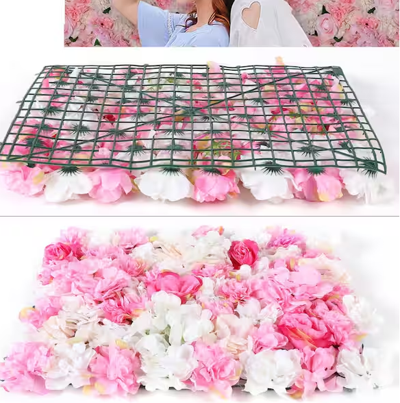 8-Piece Silk Artificial Rose Flower Wall Panels