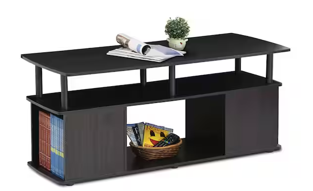 48 in. Blackwood Large Rectangle Wood Coffee Table with Shelf