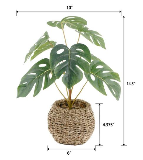 15 "H Artificial Split Leaf in 6" Basket 6X6X4. 25