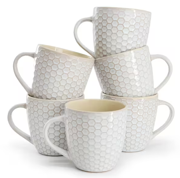 Hex Mesh 6 Piece 15 Ounce Mug Set in White