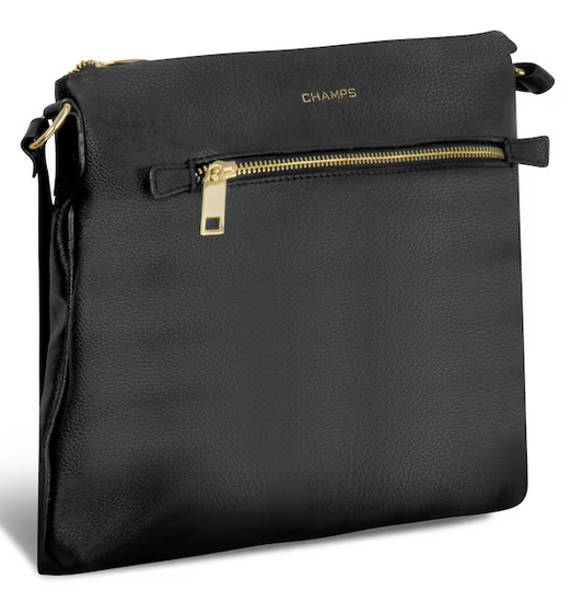 Black Leather Cross-Body Tote Bag