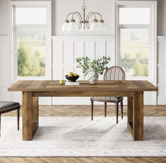 Brown Wood 63 in. Sled Rectangle Dining Table