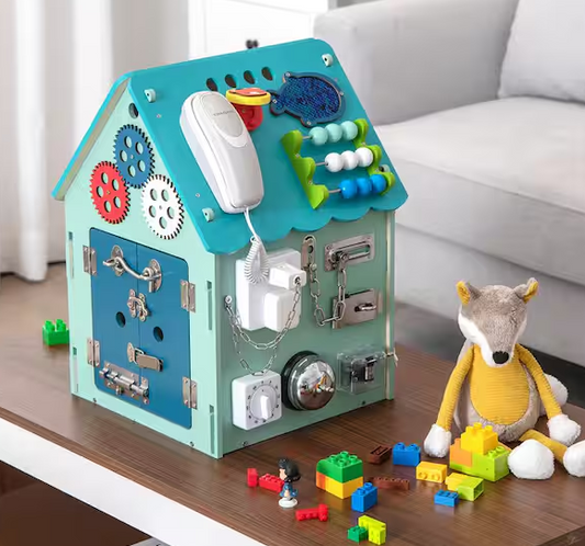 Wooden Busy House Montessori Toy with Sensory Games