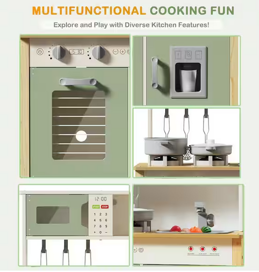 Wooden Play Kitchen Set with Lights and Sounds