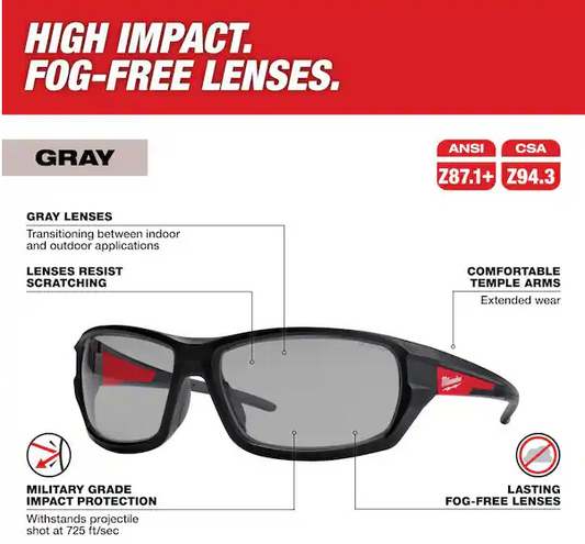 Gray Performance Safety Glasses Fog-Free Lenses (2-Pack)