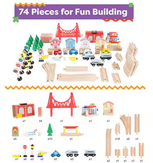 32 in. L Multi-Colored Wooden Train Set and Table