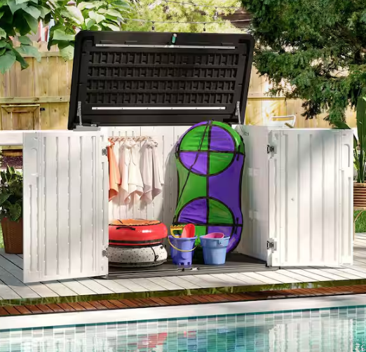 White Outdoor Waterproof Resin Deck Box With Floor