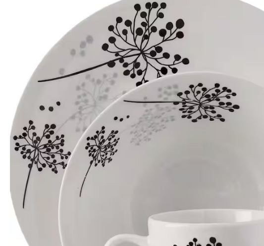 12-Piece Casual White/Black/Grey Ceramic Dinnerware Set