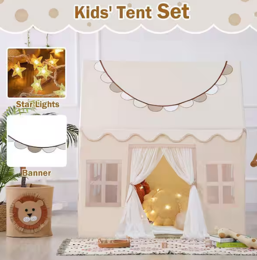 Kids Play Tent with Star Lights and Banners
