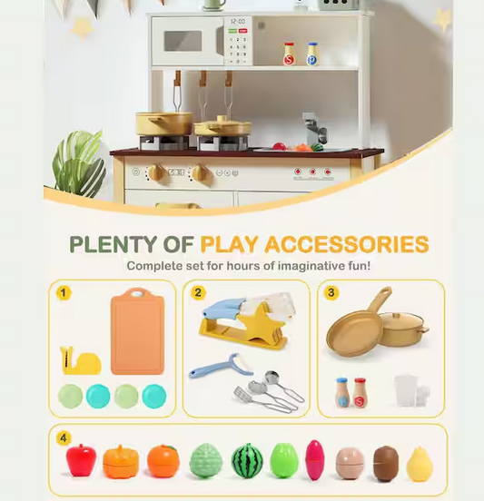 Kids Wooden Play Kitchen Set for Toddlers