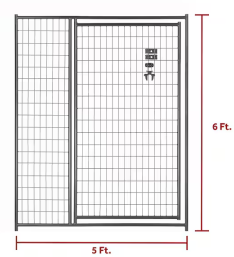 6 ft. H x 5 ft. W Black Metal Welded Wire Kennel Gate Panel