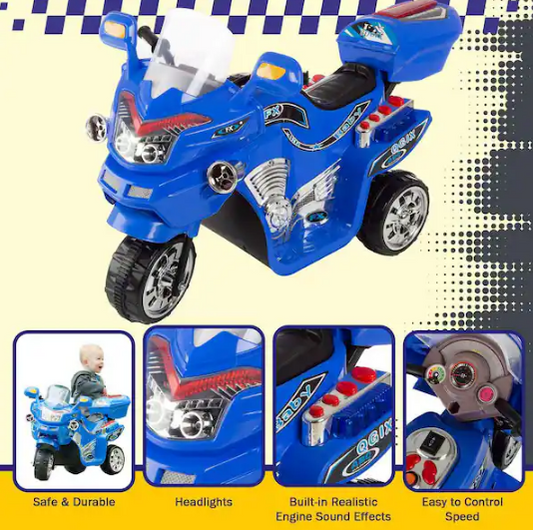 3-Wheel Ride on Toy with Reverse, Sounds, and Headlights
