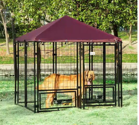 0.0005-Acre Black Steel In-Ground Dog Fence Dog Kennel House
