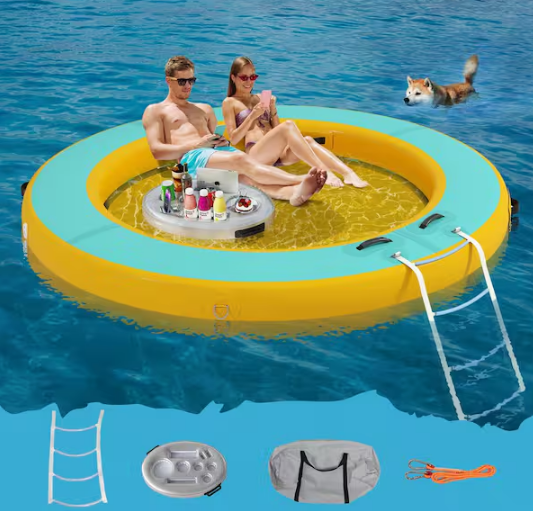 8 ft. Round Inflatable Floating Dock Platform Water Hammock