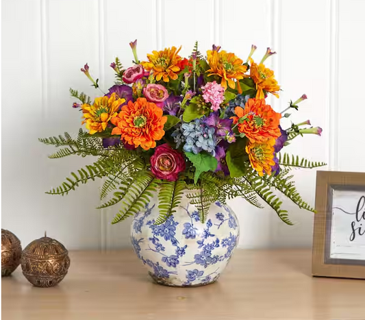 Indoor 15 Mixed Floral Artificial Arrangement in Floral Vase