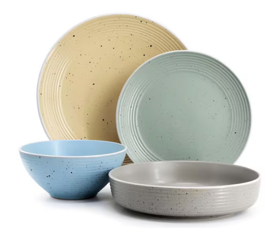 16-Piece Assorted Double Bowl Stoneware Dinnerware Set