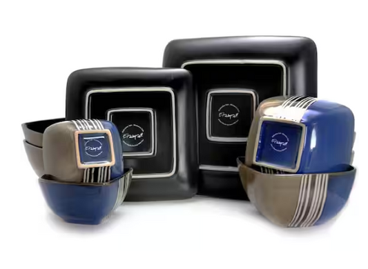 16-Piece Modern Blue Stoneware Dinnerware Set