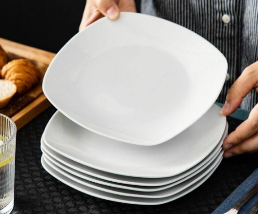 7.5 in. Gray White Porcelain Dessert Plate Set