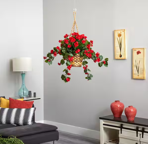Artificial Geranium Hanging Basket