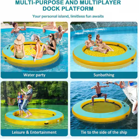 8 ft. Round Inflatable Floating Dock Platform Water Hammock
