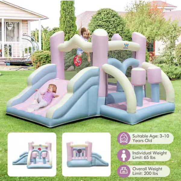 Macron Pastel Bounce House with Slide Basketball Hoop
