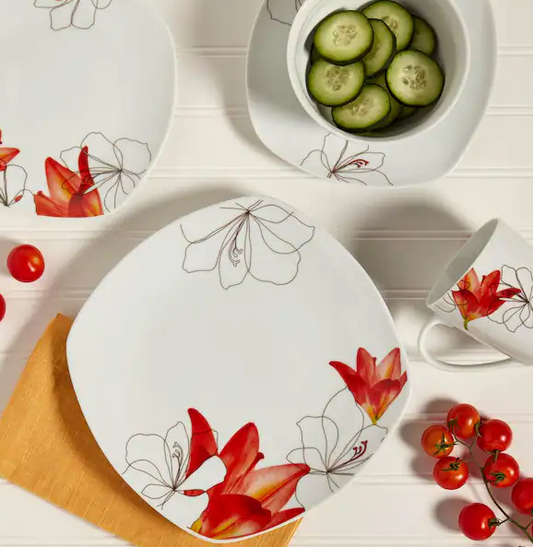 16-Piece Casual White with Pattern Ceramic Dinnerware Set