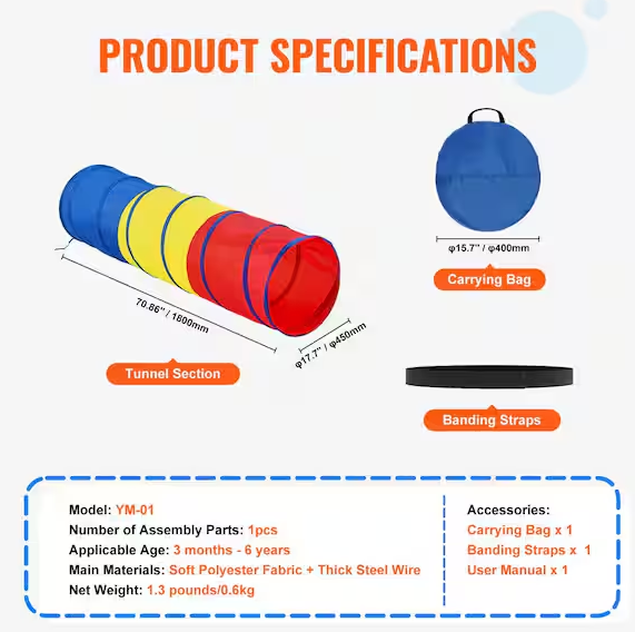 Kids Play Tunnel Tent for Toddlers