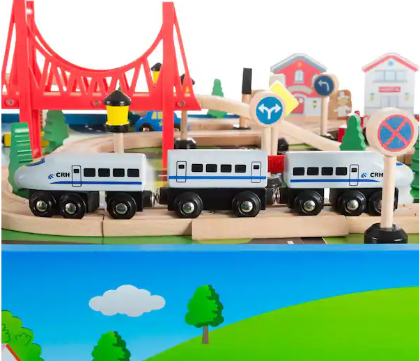 32 in. L Multi-Colored Wooden Train Set and Table