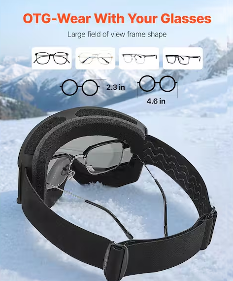 Silver Mirror Lens OTG Anti-Fog Snow Goggles