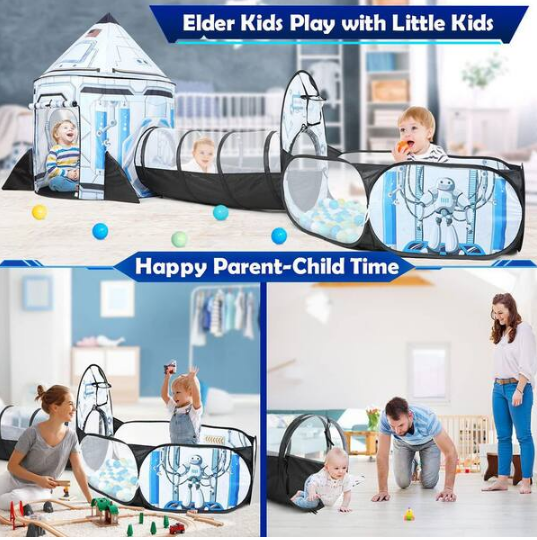 Indoor/Outdoor Playhouse with Play Tunnel and Ball Pit