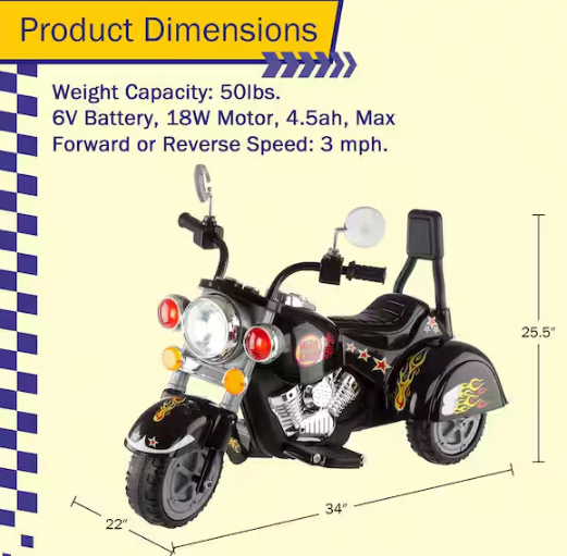 3-Wheel Battery Powered Ride on Toy Motorcycle Chopper