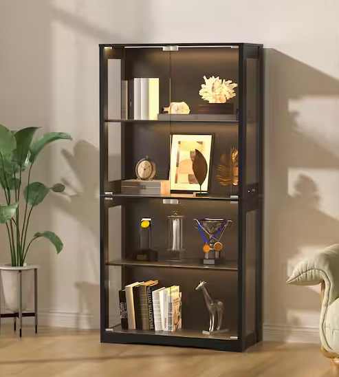 4-Tier 69 in. H Display Cabinet Lighted Curio Cabinet