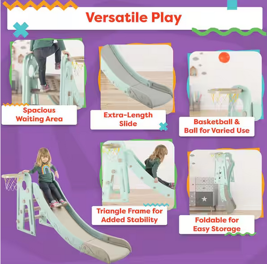 Toddler Slide with Basketball Hoop, Blue