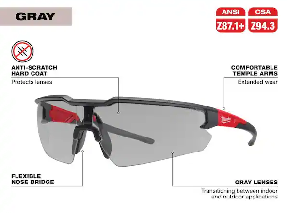 Safety Glasses with Gray Anti-Scratch Lenses (4-Pack)