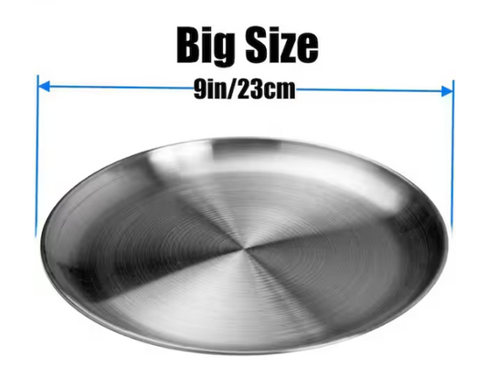 9 in. Silver 304 Stainless Steel Lightweight Dinner Dishes Plates