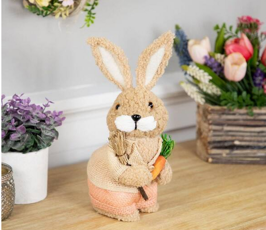 Plush Boy Easter Rabbit Figurine with Carrots-11 in.