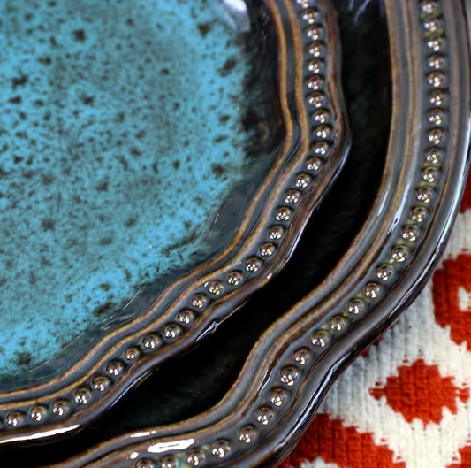 16-Piece Modern Blue Stoneware Dinnerware Set