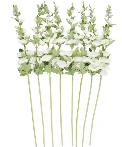 44 in. White Hollyhock Artificial Flower Stem with Blue Accents