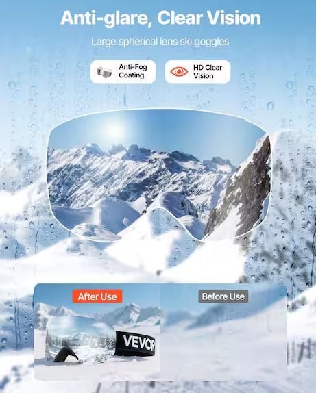 Frameless Silver Mirror Lens OTG Anti-Fog Snow Goggles