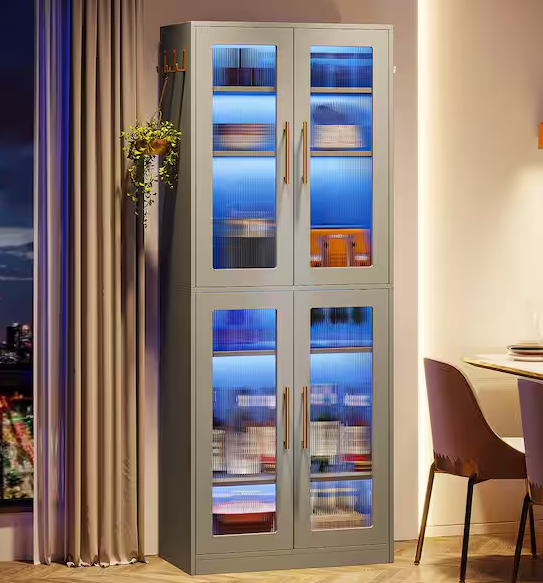 24.8 in. W Display Cabinet with Doors and LED Lights