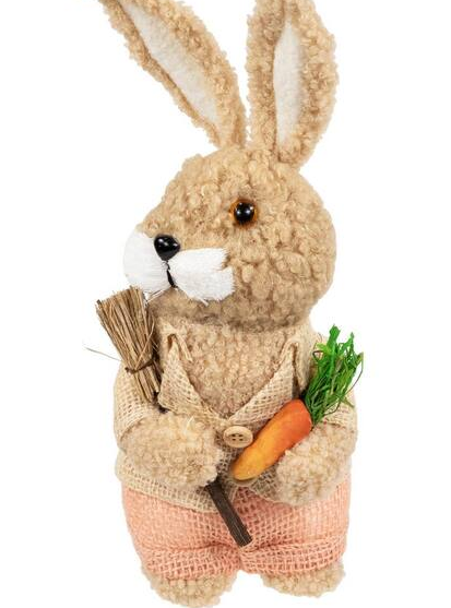 Plush Boy Easter Rabbit Figurine with Carrots-11 in.