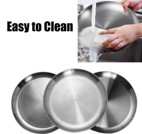 9 in. Silver 304 Stainless Steel Lightweight Dinner Dishes Plates