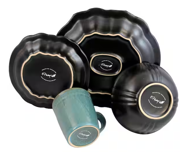 16-Piece Modern Blue Stoneware Dinnerware Set