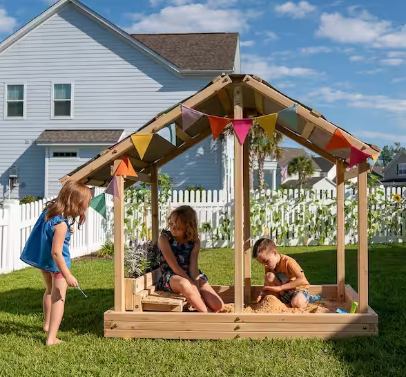Outdoor Wooden Sandbox Playhouse