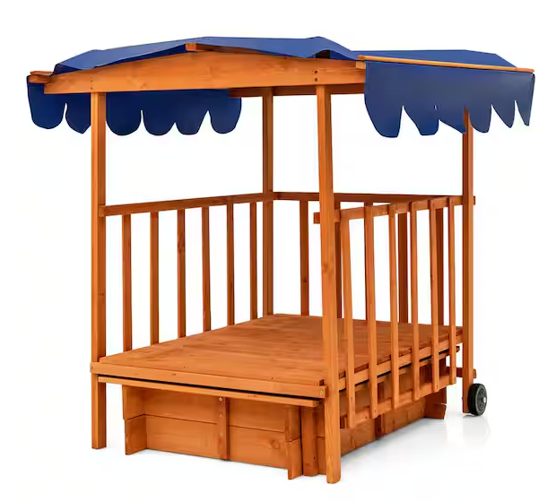Wooden Rectangle Retractable Sandbox with Cover
